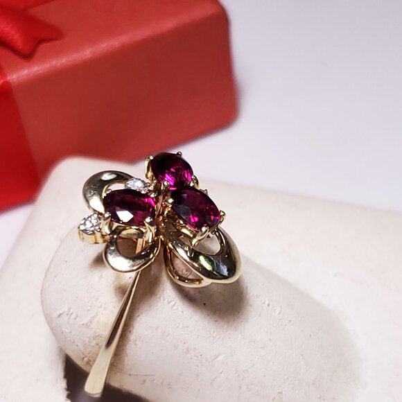 Estate .72ctw Natural Oval Rubellite & Diam polished pedal 14Kt Y/Gold Ring23325 - Picture 2 of 6